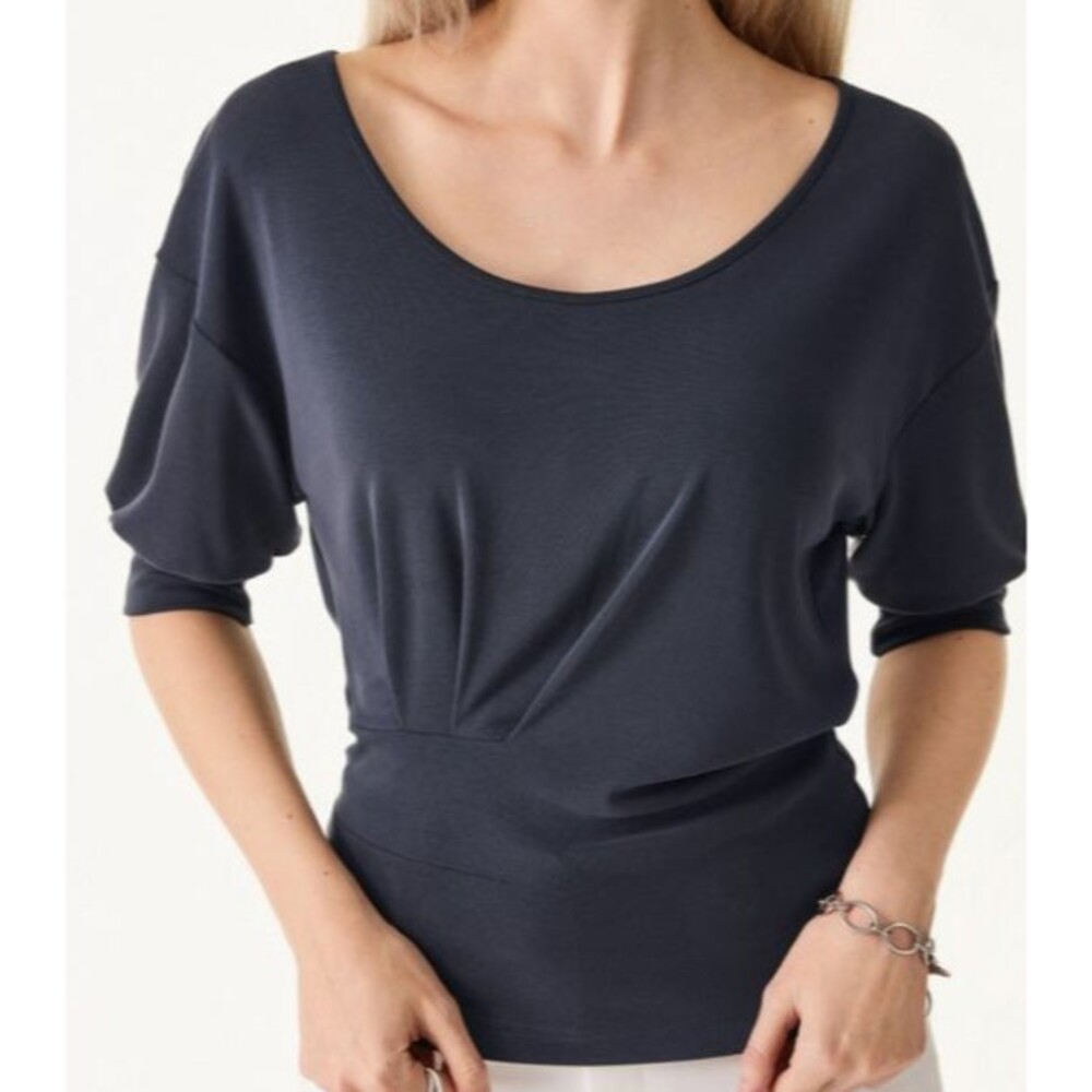 OGL Sandwashed Scoop Neck Short Sleeve Tucked Tee Navy Blue Size Medium